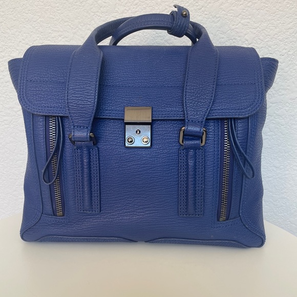 3.1 PHILLIP LIM COBALT BLUE TEXTURED LEATHER PASHLI MEDIUM...